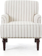 Stripe Accent Chairs Set of 2, Fabric Upholstered Armchair for Living Room, Nailhead Trim Club Arm Chair Comfy Single Sofa Bedroom Reading Seat with Wood Legs - Pinstripe Light Brown