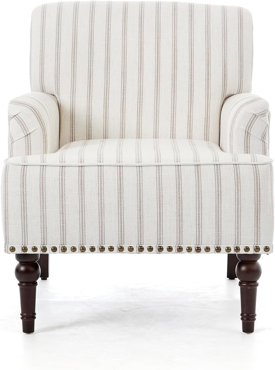 Stripe Accent Chairs Set of 2, Fabric Upholstered Armchair for Living Room, Nailhead Trim Club Arm Chair Comfy Single Sofa Bedroom Reading Seat with Wood Legs - Pinstripe Light Brown