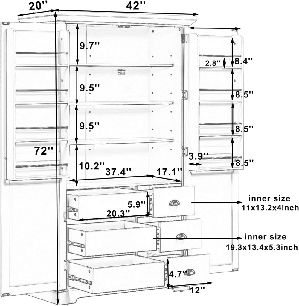 roomfitters 72" Kitchen Pantry Organizers and Storage Kitchen Cabinet, H...