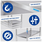 KUARBARR Stainless Steel Table Stainless Steel Prep Table 18 x 24 Inch, NSF Metal Commercial SS Kitchen Prep Worktable for Restaurant Kitchen Garage Warehouse