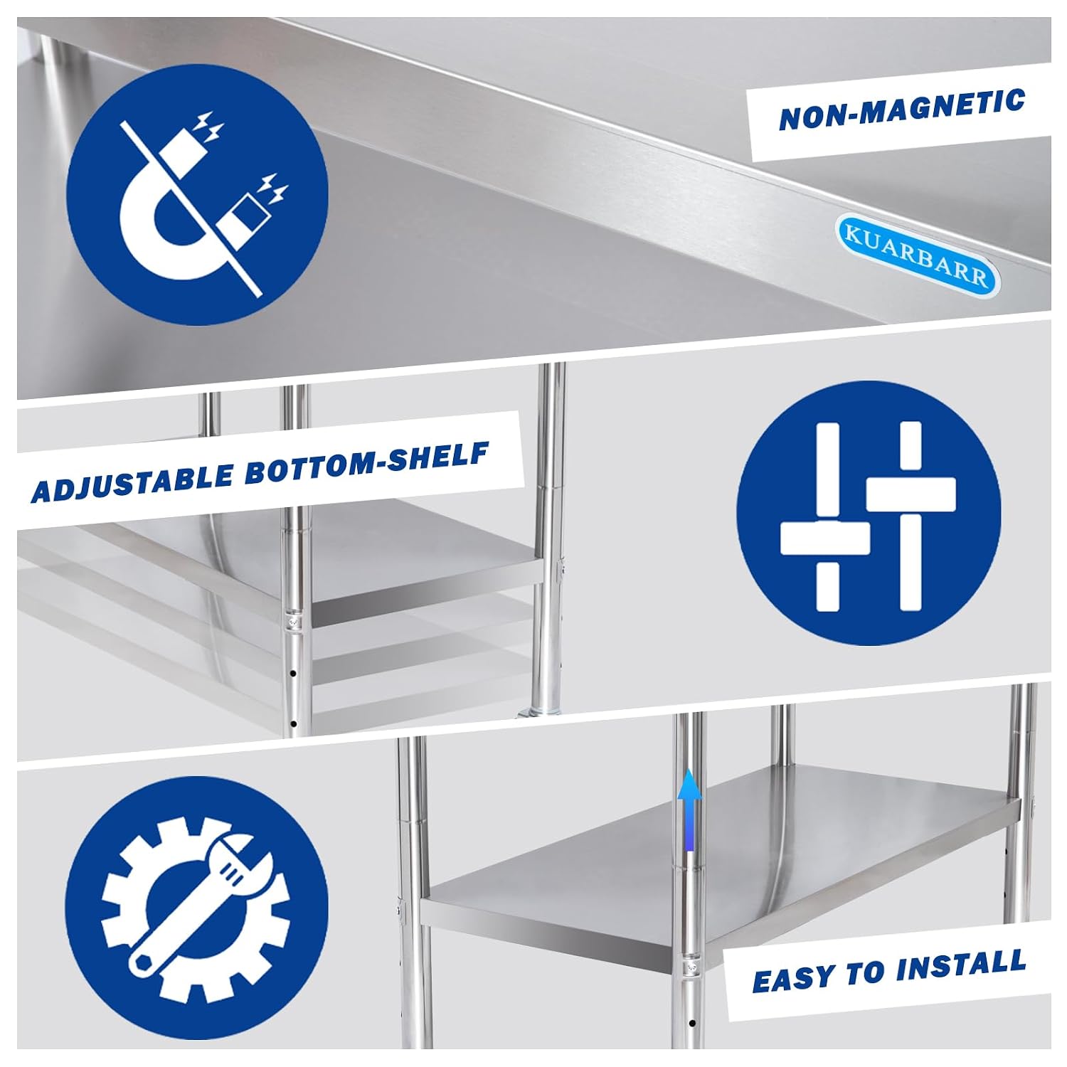 KUARBARR Stainless Steel Table Stainless Steel Prep Table 18 x 24 Inch, NSF Metal Commercial SS Kitchen Prep Worktable for Restaurant Kitchen Garage Warehouse