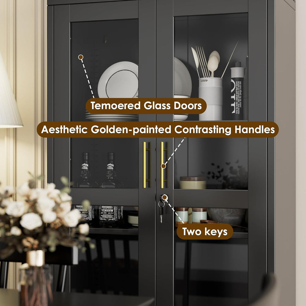 72.8" Tall Display Cabinet with Glass Doors, Metal Arched Cabinet with 2...