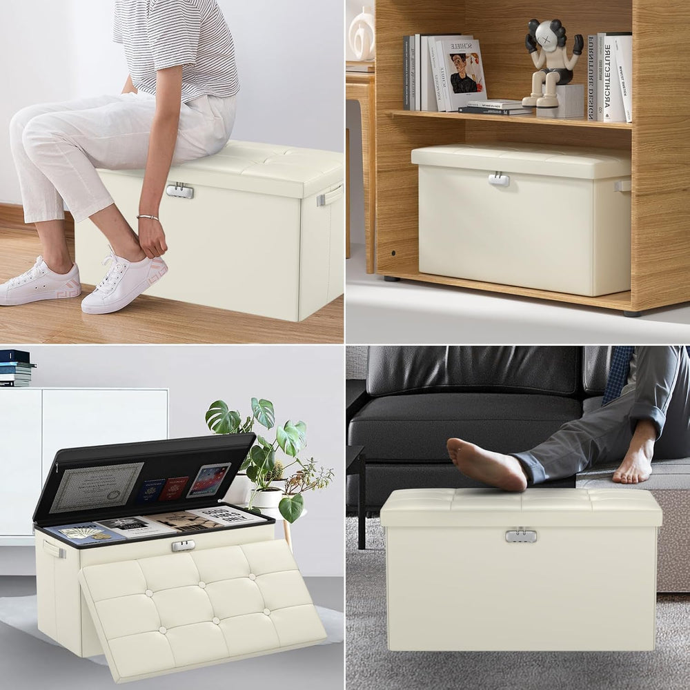 DocSafe Storage Ottoman Bench with Lock,Fireproof 30 Inches Folding Bench Foo...