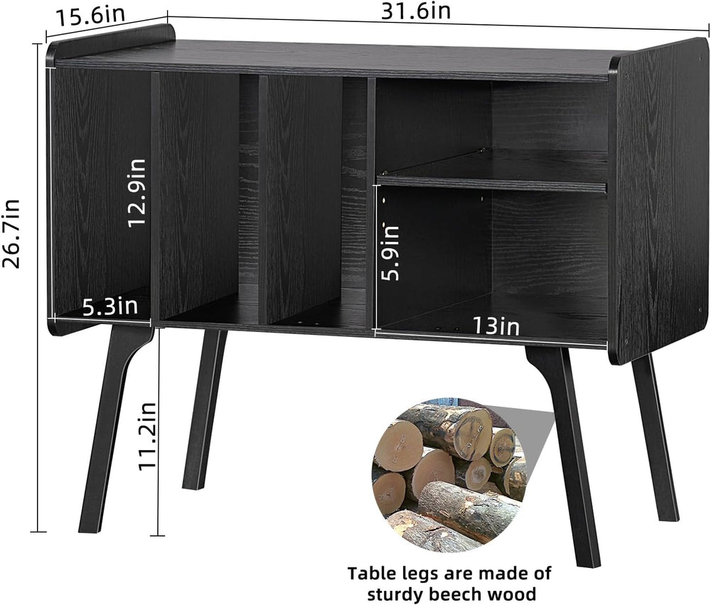 Lerliuo Record Player Stand with 4 Cabinet Holds Up to 220 Albums, Large Blac...