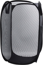 HONOMA Sturdy Mesh Laundry Hamper Basket Bag,Pop up Basket with Side Pocket for Laundry Room, Bathroom, Kids Room, College Dorm or Travel (Pop Vertical, Black)
