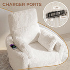 Power Swivel Rocker Recliner, Large Nursery Glider, USB A&C, Beige | Fluffy Plush Nursery Chair w/ 2 Pillows, USB and Type-C Ports, Night Light,for Living Room,Bedroom,Nursery