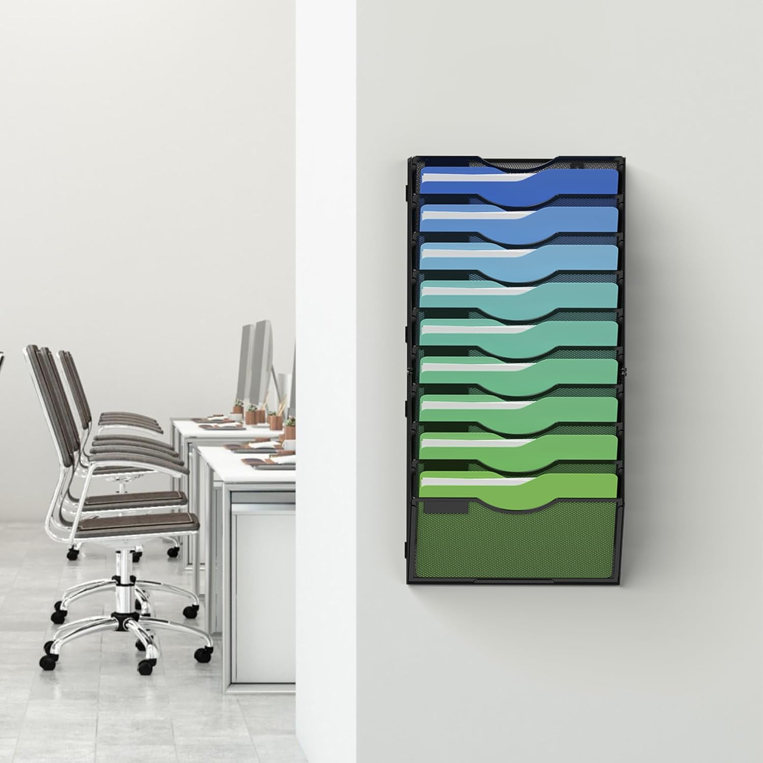 Kuntine.B Wall File Organizer Office Hanging Magazine Holder Wall File Organizer for Office Home (Black, 10 Tier)