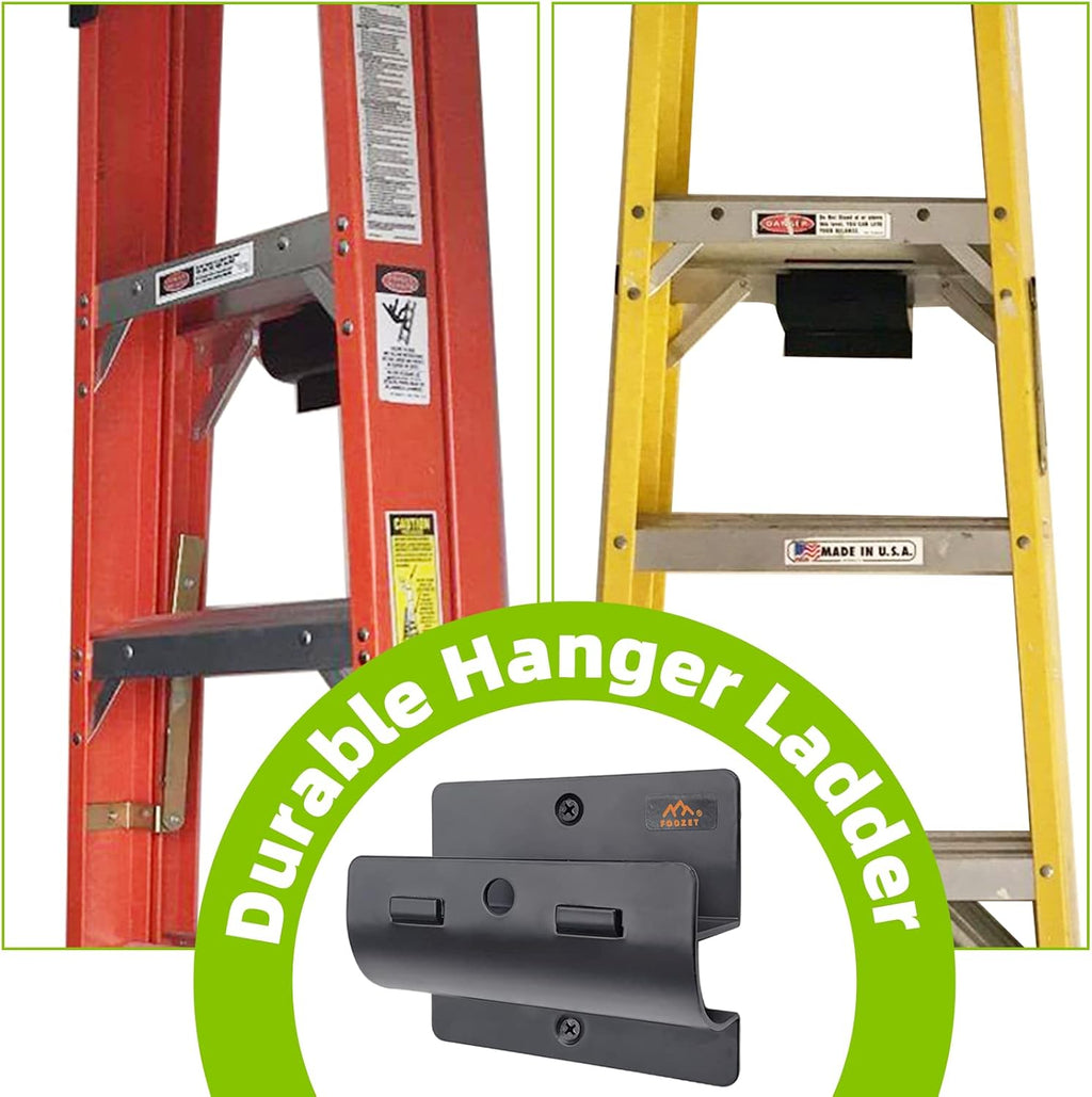 Foozet Ladder Hanger for Garage Wall, Heavy Duty Ladder Storage for Folding Chair, Wall Mount Wheelbarrow, Patio Furniture, High Support Save Space in Garden, Shed Or Workshop and More, 1 Pack
