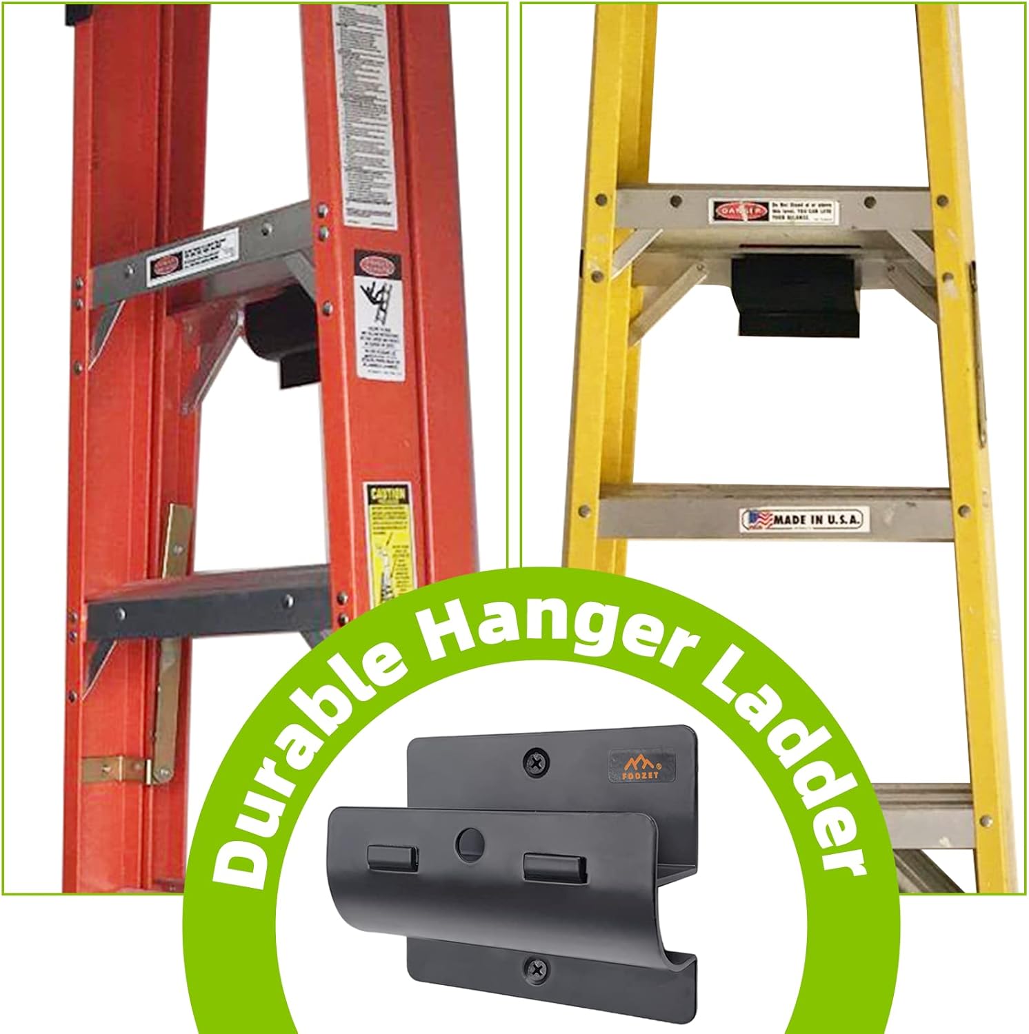 Foozet Ladder Hanger for Garage Wall, Heavy Duty Ladder Storage for Folding Chair, Wall Mount Wheelbarrow, Patio Furniture, High Support Save Space in Garden, Shed Or Workshop and More, 1 Pack