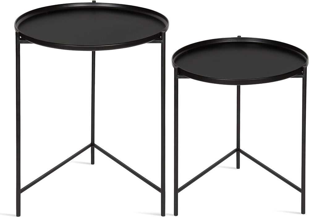 Kate and Laurel Ulani Set of 2 Nested Round Metal End Tables, Black