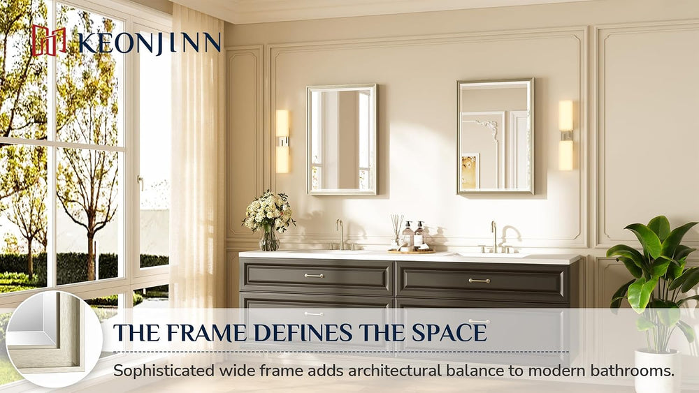 Keonjinn Brushed Nickel Bathroom Mirrors for Over Sink 20" x 30", R...