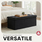43 Inches Velvet Storage Ottoman Bench, Folding Upholstered Ottoman with Storage for Bedroom Living Room, 140L Capacity