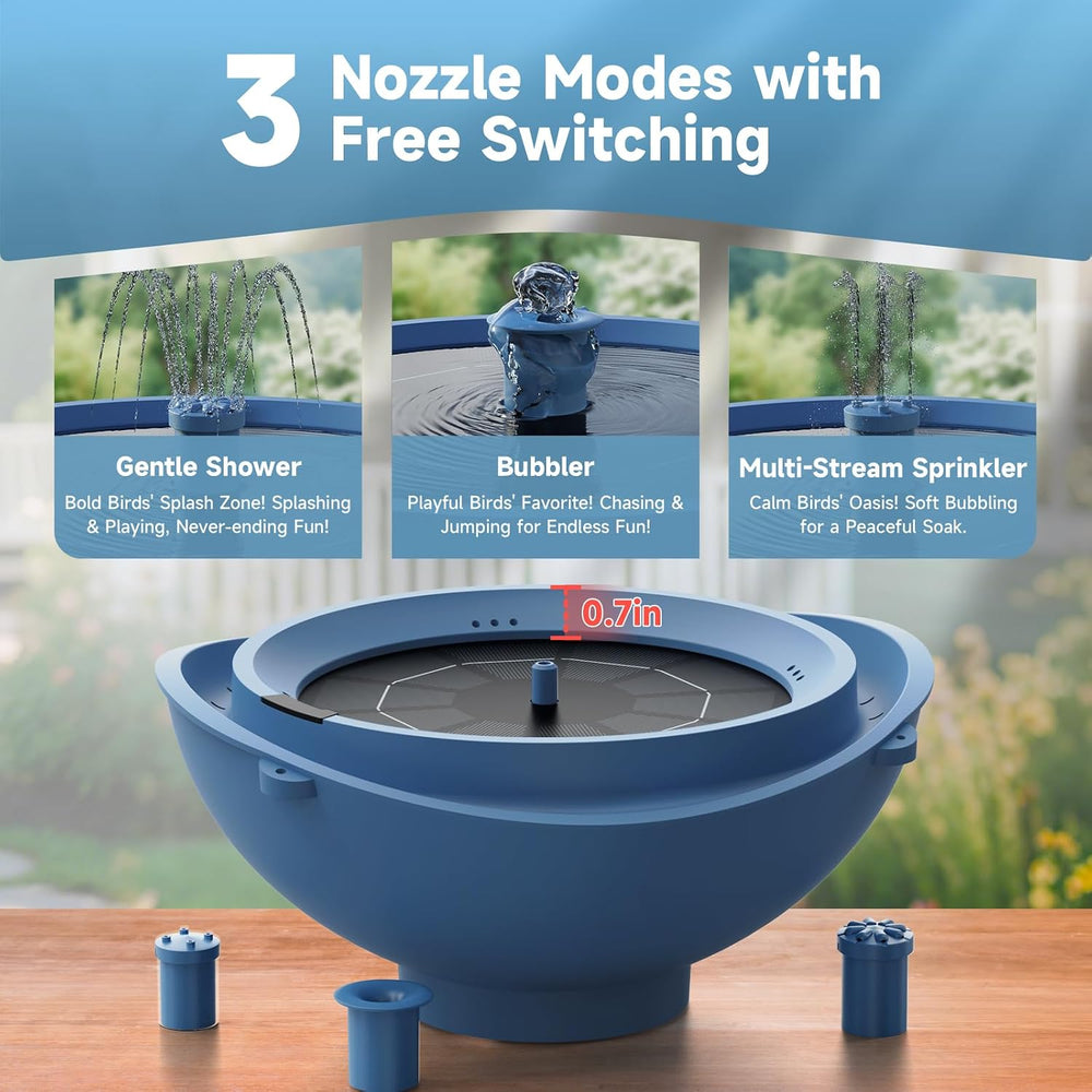 Solar Powered Bird Bath for Outside Fountain with Built-in Lithium Battery, 3...