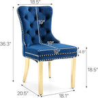 KCC Velvet Dining Chairs Set of 6, Upholstered High-end Tufted Dining Chair with Nailhead Back Ring Pull Trim Stainless Steel Legs, Contemporary Nikki Collection Modern Style for Kitchen, Blue