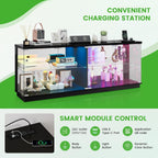 HNEBC Living Room Set, Industrial Coffee Table and TV Stand,2PCS Black | RGB Lights,Charging Station,USB-C,Wireless,2 AC Outlet,Motion-Sensor Lights,Glass doors