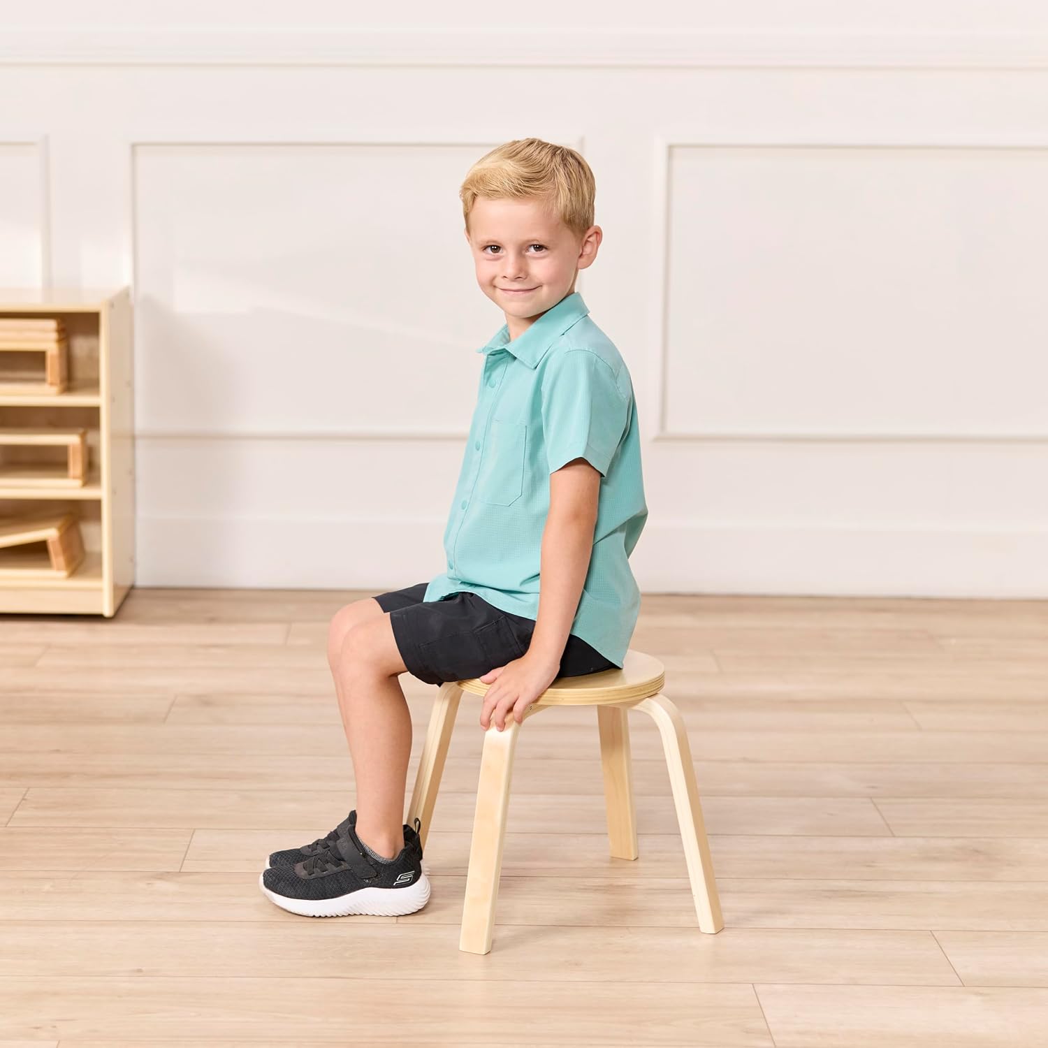 ECR4Kids Bentwood Stackable Stools, 12in Seat Height, Classroom Furniture, Natural, 6-Piece