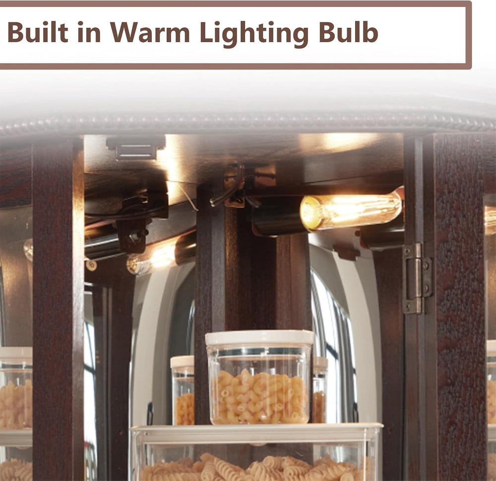 70" Lighted Corner Curio Cabinet,Inside Mirror Corner Glass Display Case...
