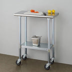 ROCKPOINT Stainless Steel Table for Prep & Work with Caster Wheels 14x30 Inches, NSF Metal Commercial Kitchen Heavy Duty Table with Adjustable Under Shelf and Table Foot for Restaurant, Home and Hotel