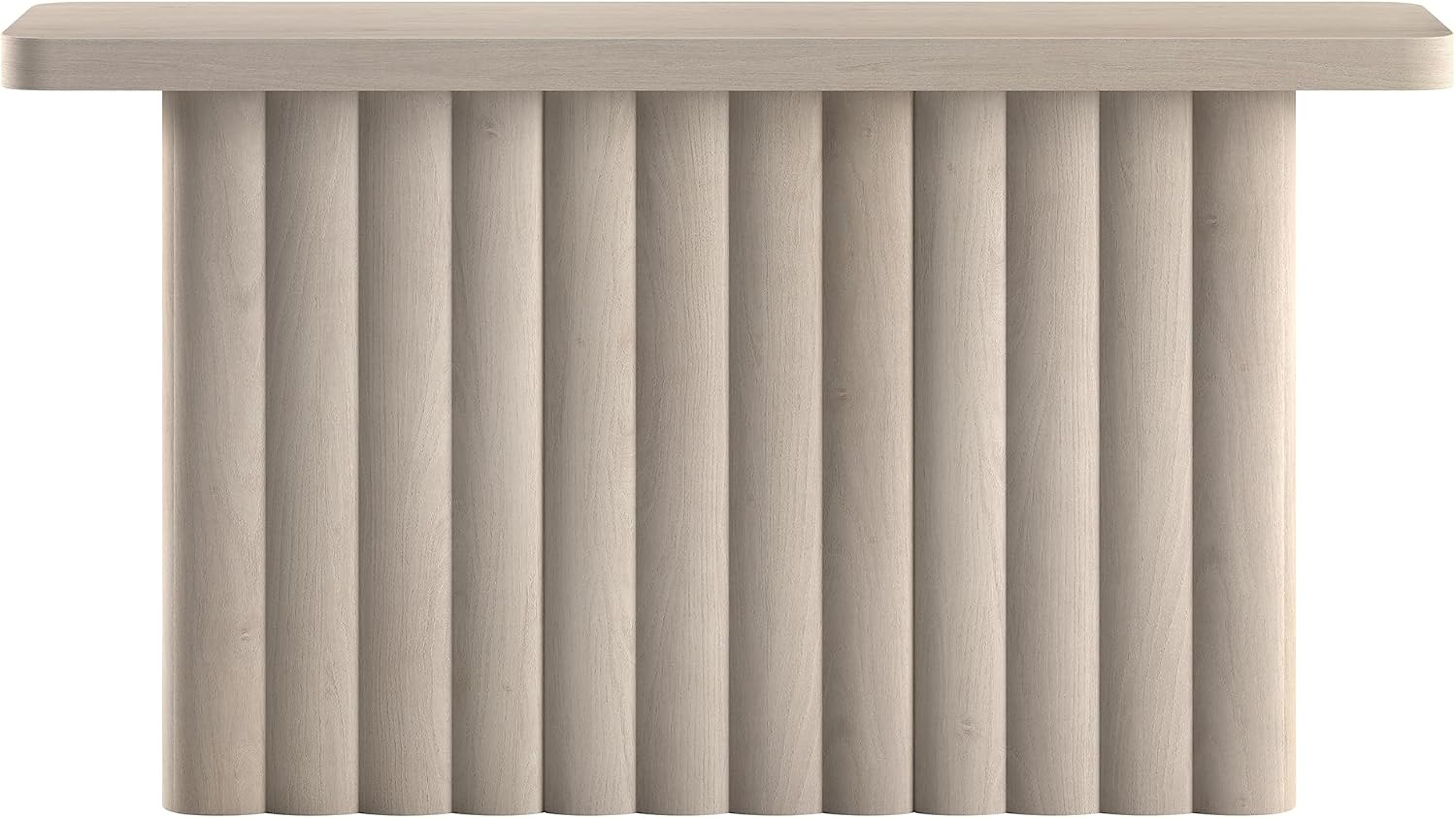 Henn&Hart 55'' Fluted Modern Rectangular Console Table, Ribbed Entryway Table, Sofa Table with Pedestal Base for Entryway, Living Room, Couch, Hallway, or Office, Beech White