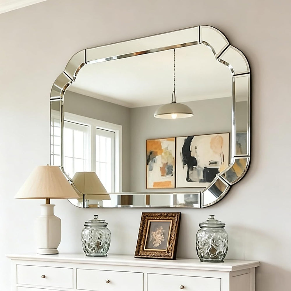 47.2" x 31.5" Large Entry Mirror, Wall Mounted Arched Mirror with D...