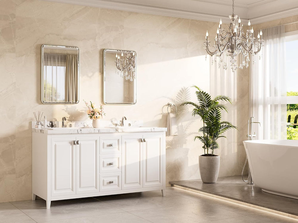 TETOTE Brushed Nickel Mirror 20 x 30 Beveled Edge Tempered Glass, Rounded Cor...