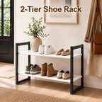 2-Tier Shoe Rack for Closet & Entryway, Stackable Shoe Organizer, Screw-Fastened Metal Frame for Less Wobble, Heel-Friendly Non-Woven Shelves, 11.8" Deep Space-Saving Shoe Storage (Black)