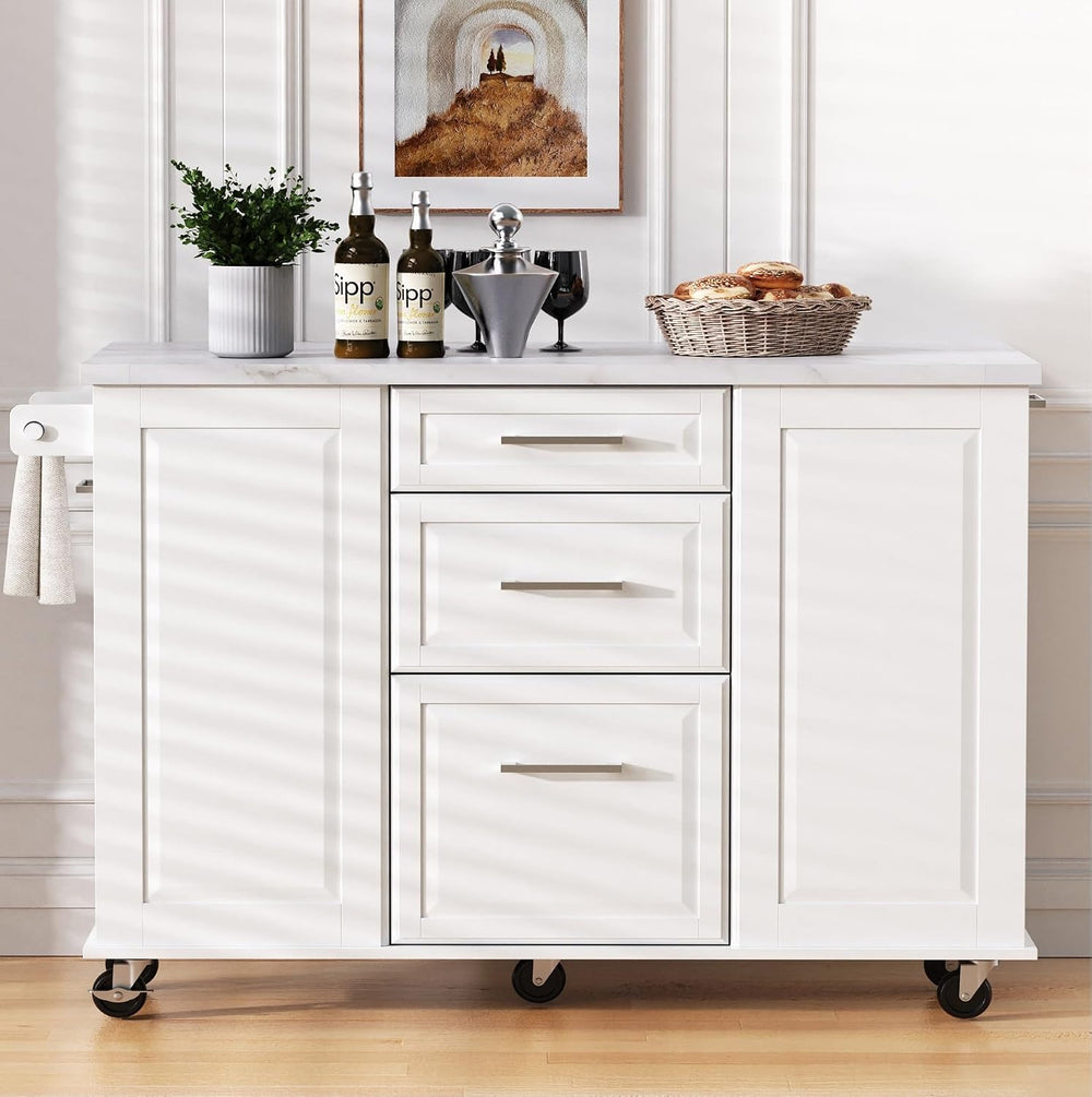 50.7" Kitchen Island with Trash Can Storage Cabinet & Drop Leaf | Is...