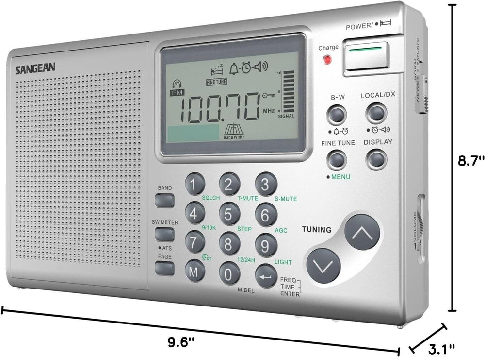Sangean ATS-405 FM-Stereo/AM/Short Wave World Band Receiver, Silver