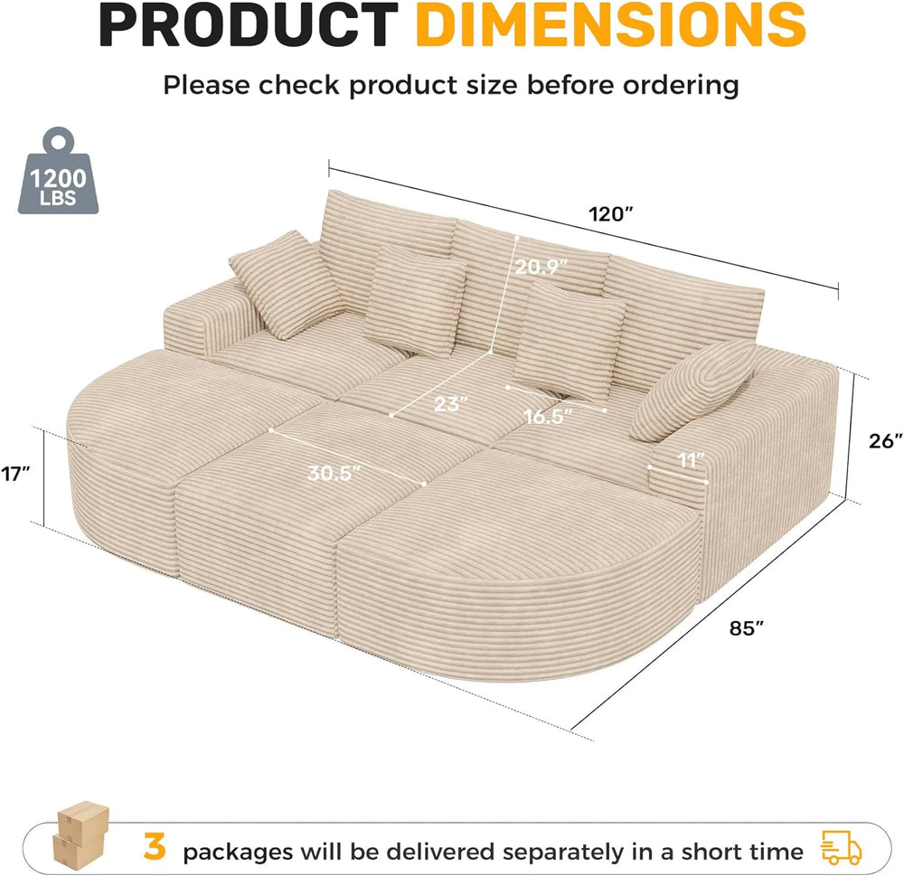 120" Oversized Round Sofa Bed, Modular Sectional Cloud Couches for Livin...