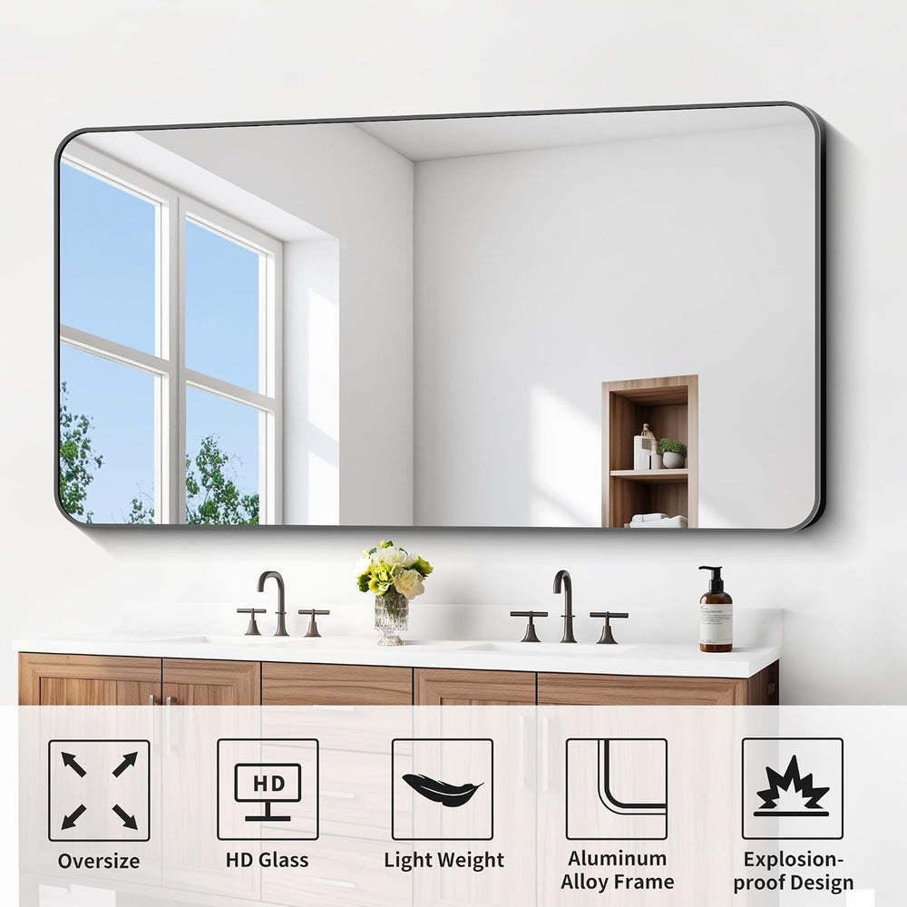 Large Bathroom Mirror 72x36 Inches, Black Oversized Wall Mirror for 2 Sinks A...