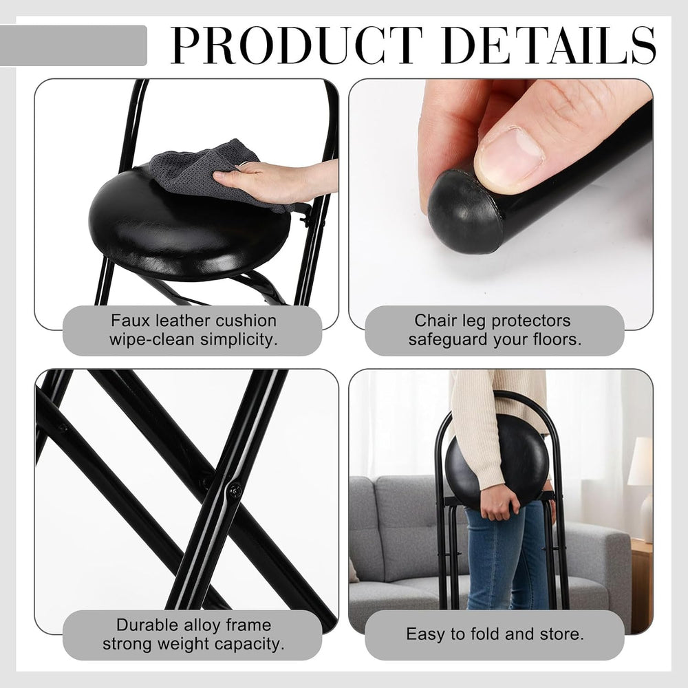 CroBlissful 2 Pcs 24 Inch Folding Bar Stool with Backrest, Leather Padded Fol...