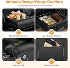 Loveseat Recliner Sofa Set, Flip Middle Backrest Design PU Leather 3 Seater Reclining Sofa and Single Oversized Recliner Chair, Manual Couches for Living Room (Black, PU 3+1)