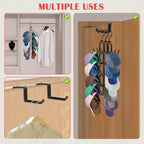 Hat Rack for Door, Collapsible Over The Door Hat Organizer with 10 Large Hooks, Holds 40 Baseball Caps, Rotatable Metal Space Saving Caps Hanger for Display and Storage, Black