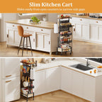 Slim Storage Cart, Narrow Rolling Cart with Wooden Top, Kitchen Cart on Wheels with Paper Towel Holder, Small Skinny Utility Cart for Laundry Room Bathroom, Thin Standing Spice Rack Snack Cart