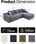 Cloud Sectional Couch, 108 Inch Modern Modular Sectional Sofa with Deep Seat, Corduroy Boneless Couches with L-Shape Right Chaise for Living Room Bedroom, No Assembly Required(Grey)