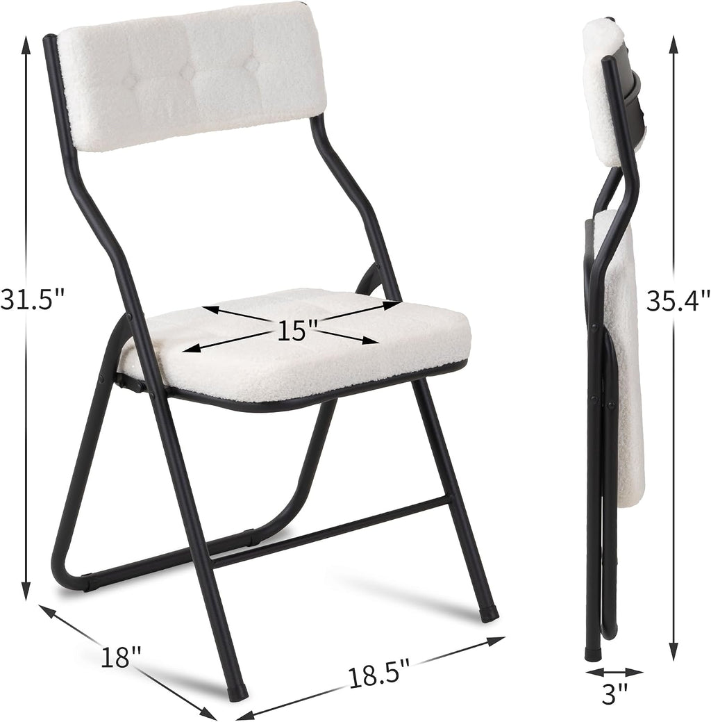 HOMEFUN Padded Folding Chairs 4 Pack - Foldable Dining Chair with Cushion, Portable and Assembled Extra Seat for Guests Kitchen Office Wedding Party Teddy White