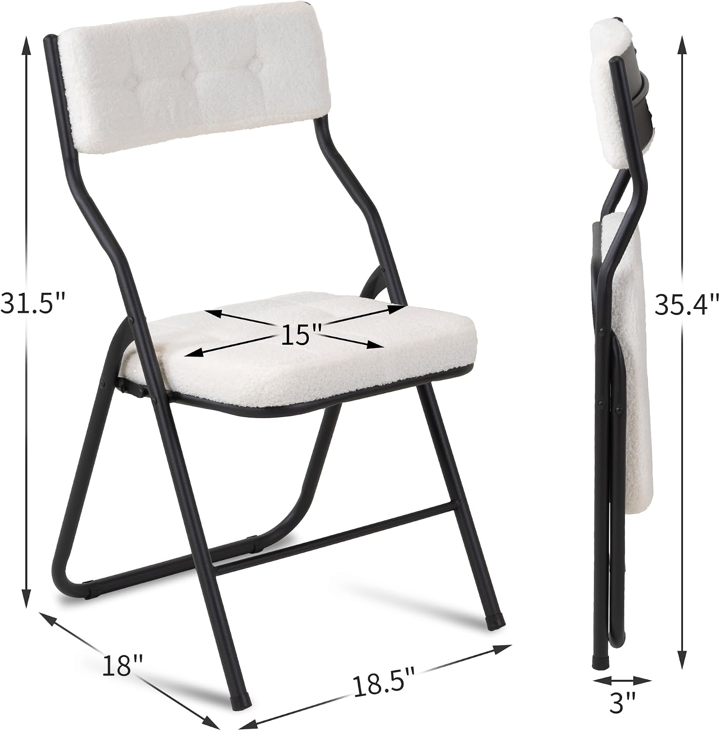 HOMEFUN Padded Folding Chairs 4 Pack - Foldable Dining Chair with Cushion, Portable and Assembled Extra Seat for Guests Kitchen Office Wedding Party Teddy White