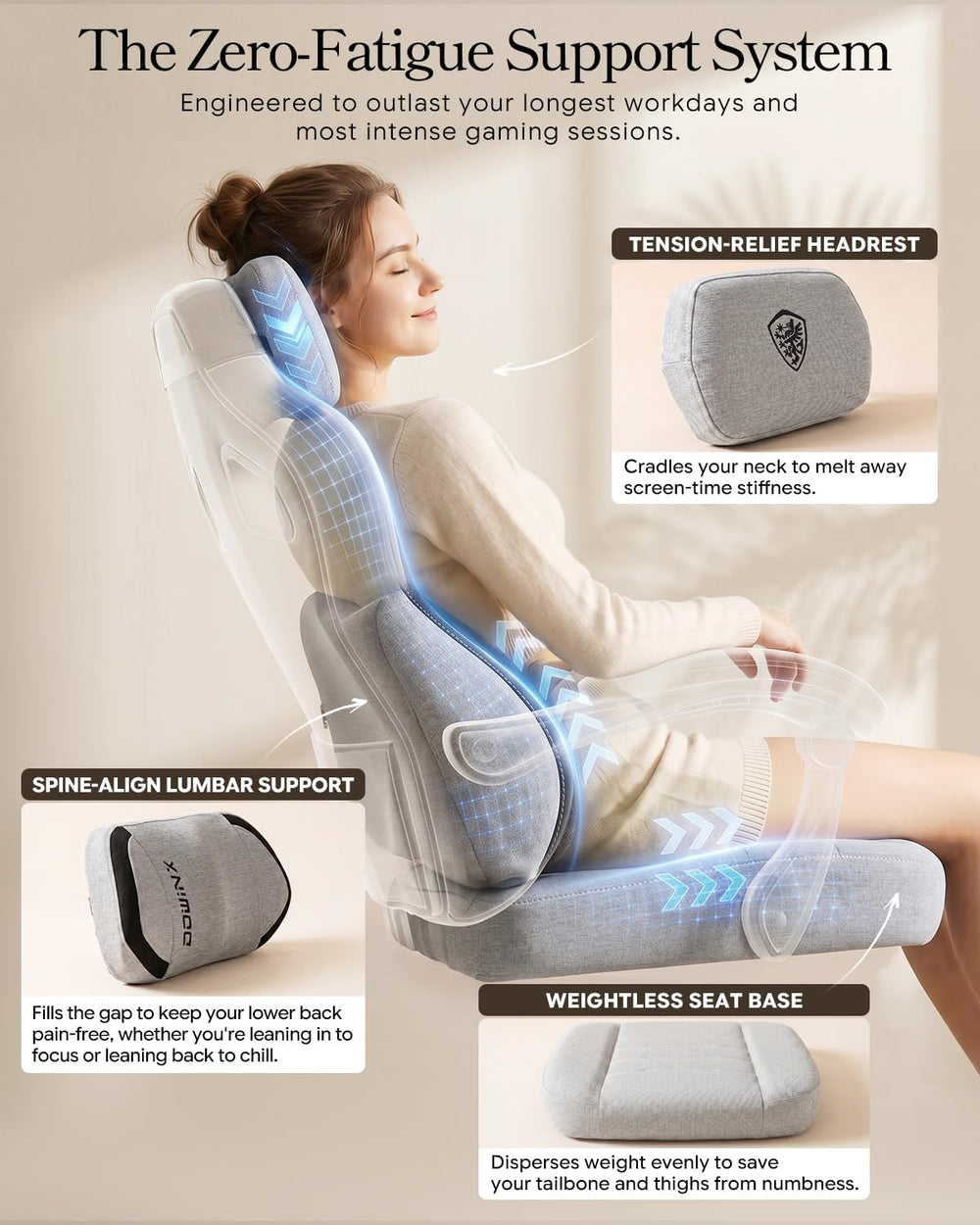 Dowinx Big and Tall Gaming Chair with Footrest, Gray | Breathable woven fabri...