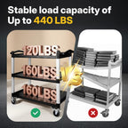 NorthSky Select Dual-Handle Utility Cart, 3 Shelves, 440 lb. Cap - Plastic Shelves, Swivel Casters - Ideal for Office, Garage, Janitorial Transport & Storage