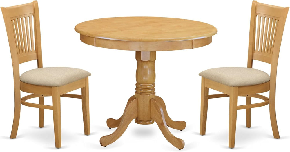 East West Furniture ANVA3-OAK-C 3 Piece Kitchen Table Set for Small Spaces Co...