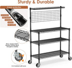 Leteuke Bakers Rack with Storage & Wheels, 42 Inch Microwave Stand Kitchen Shelves, 4-Tier Heavy Duty Storage Rack with 20 S-Hooks, Commercial Metal Utility Kitchen Cart, 42× 18× 63 Inch, Black