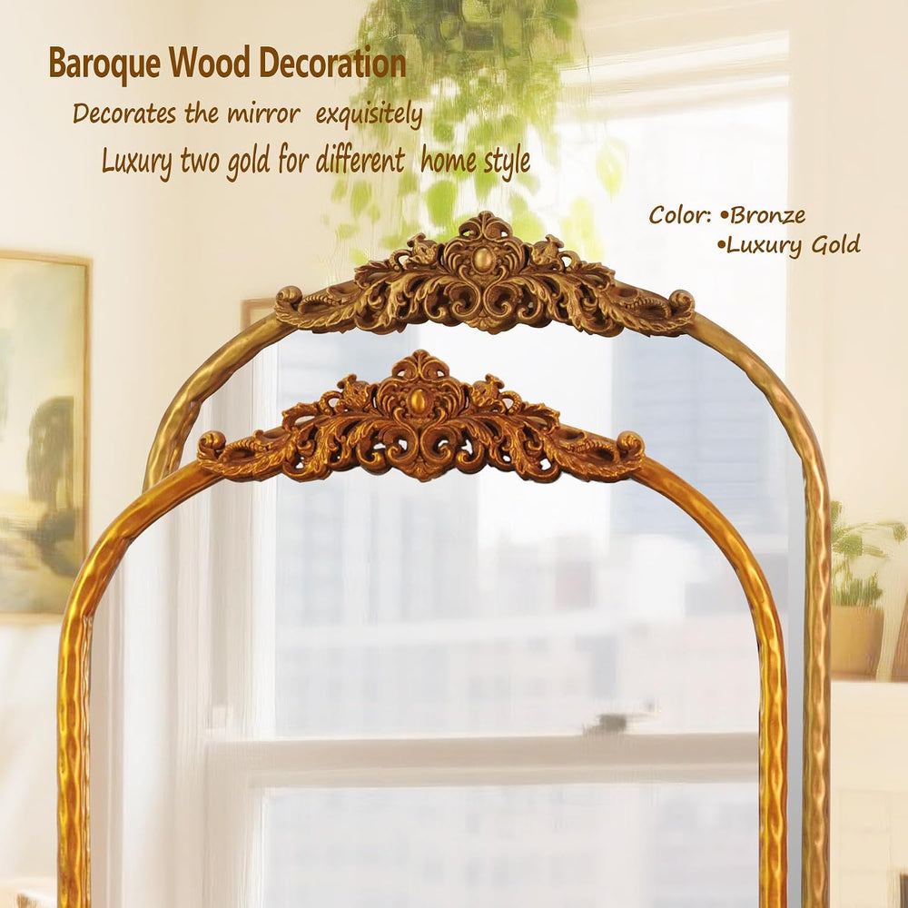 Vintage Arched Gold Mirror 19x27, Baroque Traditional Ornate Gold Antique Wal...