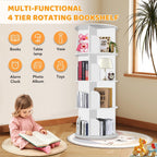 RUNSUNSPRI 4 Tier Rotating Bookshelf Tower, Spinning Bookshelf, Revolving 360° Bookcase Storage Round Carousel, Vertical Rotate Turning Spiral Corner Organizer Lazy Susan, White