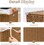 Slim Wicker Laundry Hamper with Lid, 55L Handwoven Rattan Basket with Handles, Narrow Laundry Basket with Removable Liner Bag & 2 Mesh Bags