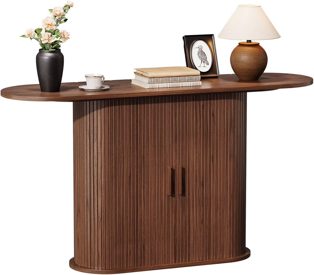 ONBRILL 55" Console Table with Storage,Fluted Entryway Tables, Walnut | ...
