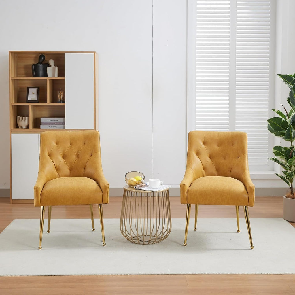 Dining Chairs Set of 2, Gold Leg Side Chair Faux Faux Leather Vanity Mid-Century with Metal Legs Upholstered PU Faux Leather Luxury Accent Chairs Living Room Restaurant