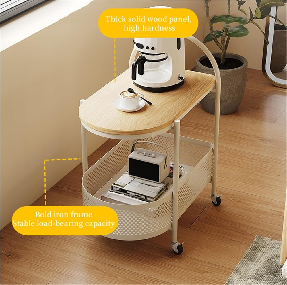 Sofa Side Table with Wheels Coffee Storage Cart Movable End Table with Storag...