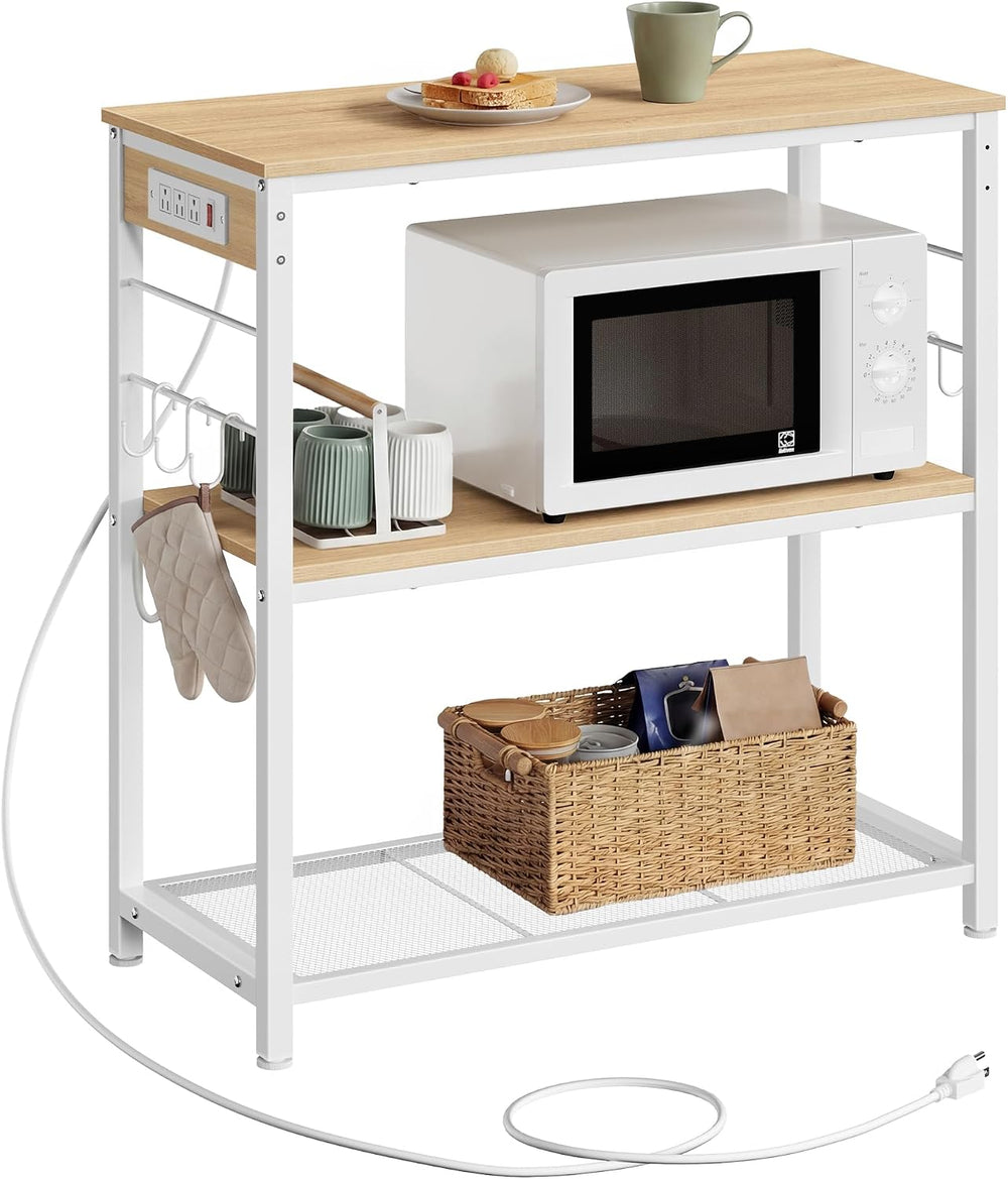 VASAGLE Kitchen Island with Power Strip, Microwave Oven Stand, Kitchen Shelf,...