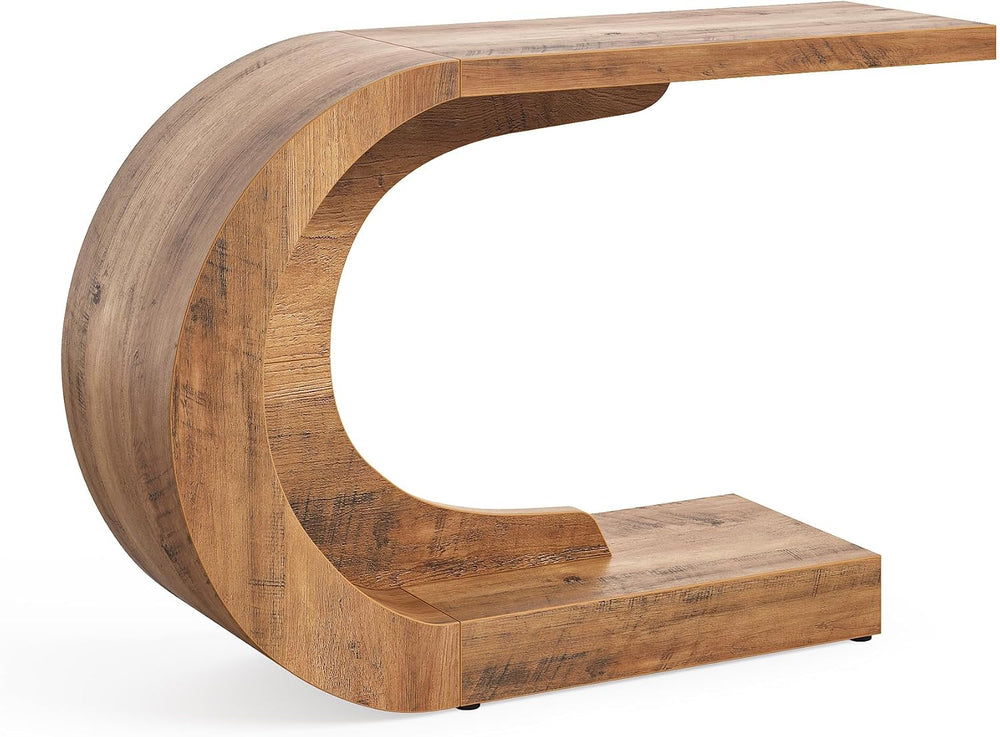 LITTLE TREE 43.3-Inch Farmhouse Console Table, 2-Tier C-Shaped Sofa Table Beh...