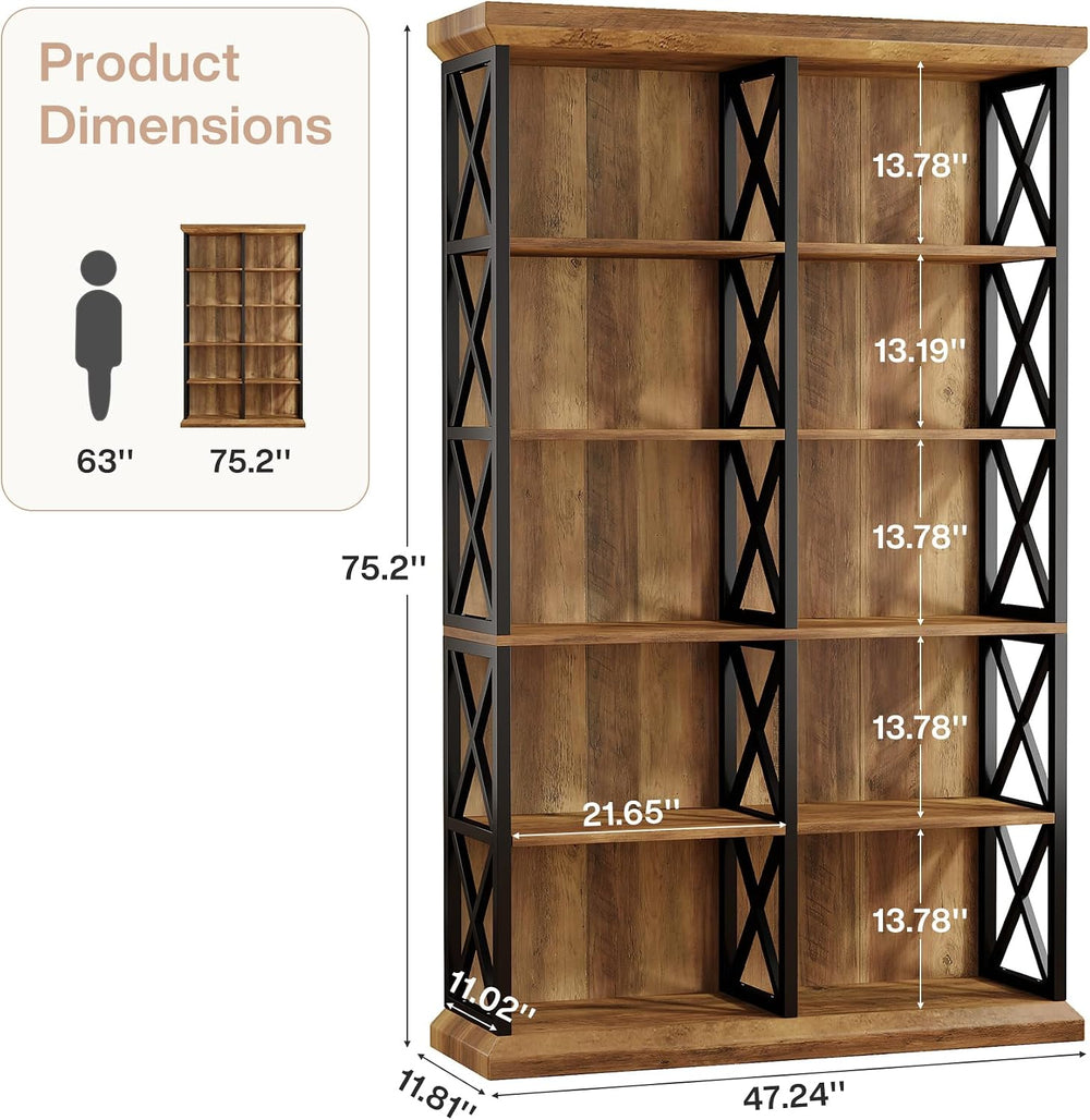 Tribesigns 75 Inch Tall Bookcase, Double Wide Bookshelves and Bookcase